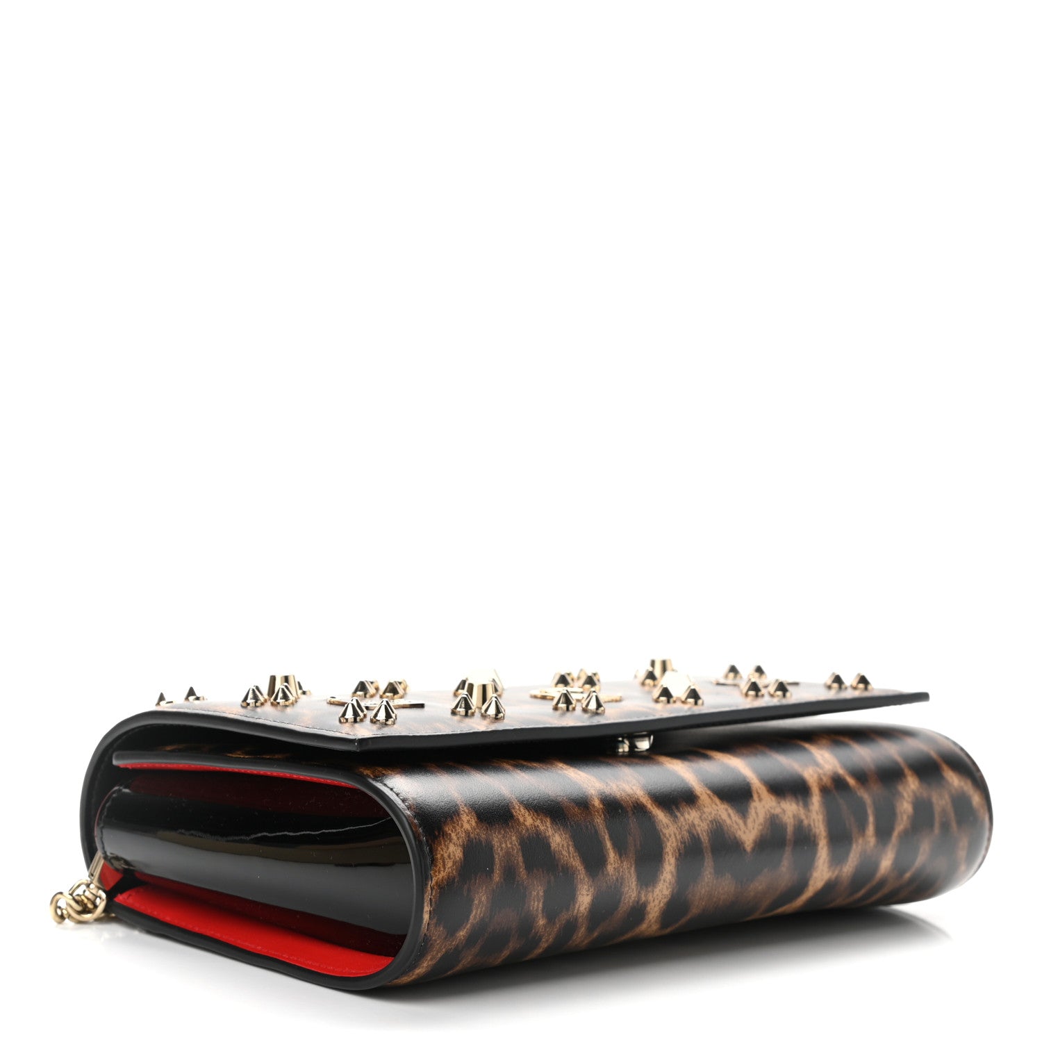 Christian Louboutin Patent Leopard Print Spikes Loubinthesky Paloma Clutch 4 of 11
