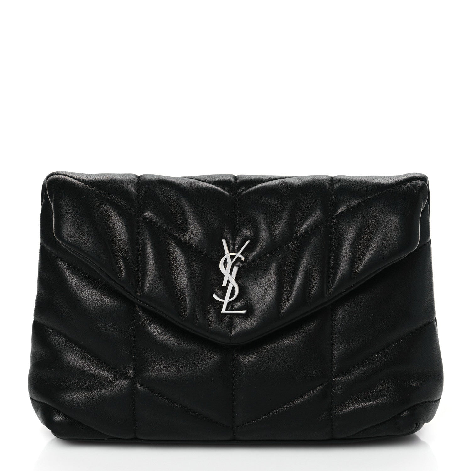 Saint Laurent Lambskin Monogram Loulou Puffer Pouch Clutch Black 1 of 11