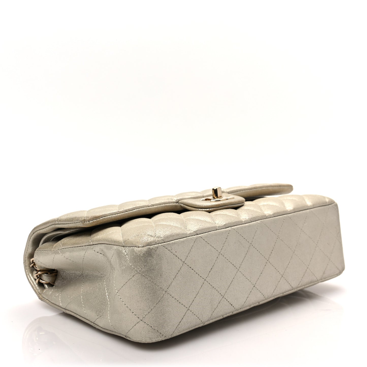 Iridescent Calfskin Quilted Medium Double Flap Silver