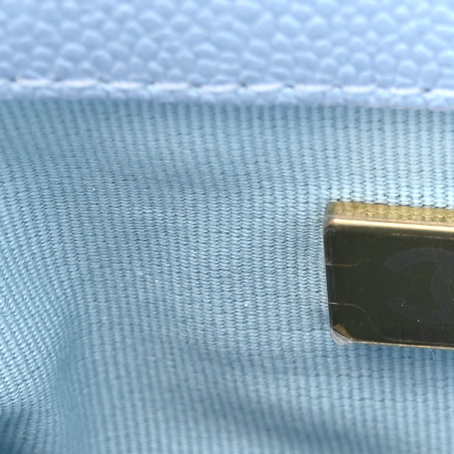 Iridescent Caviar Quilted Mini My Perfect Flap Light Blue