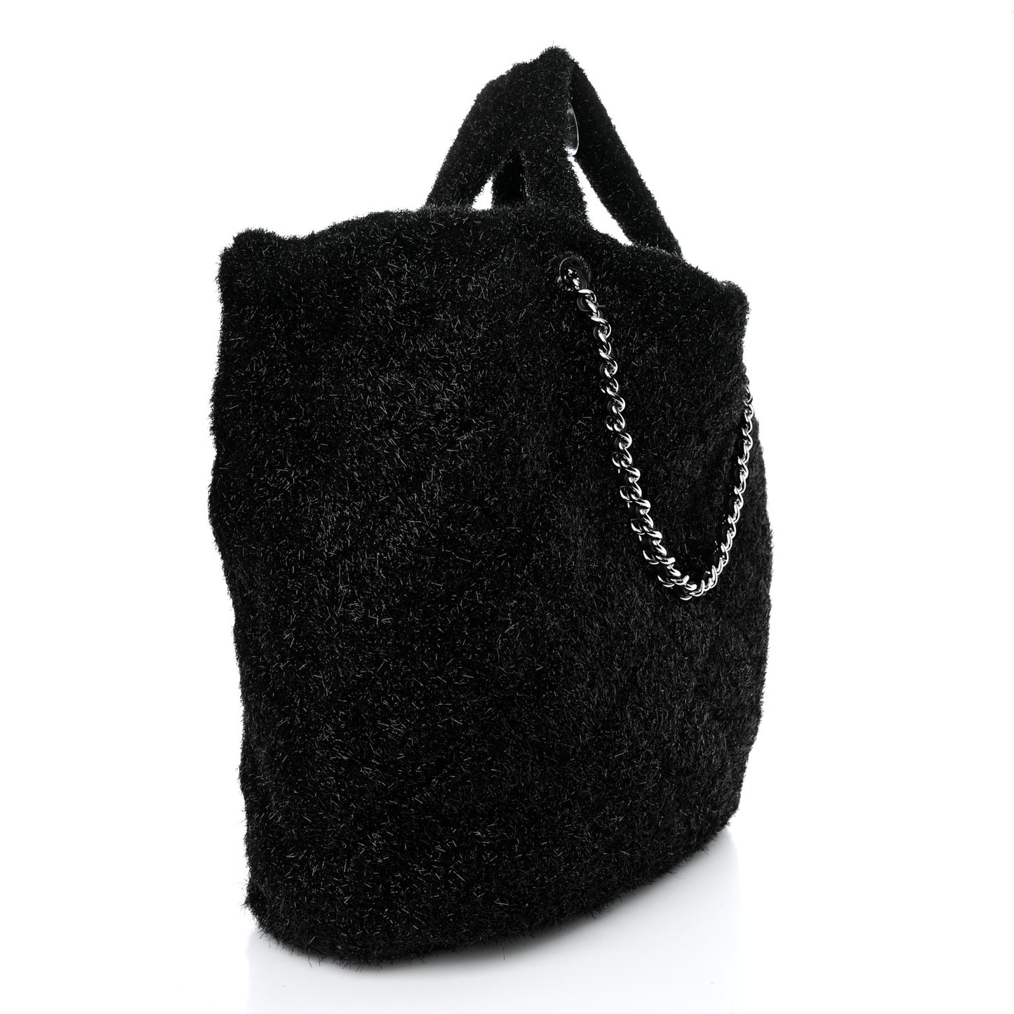 Knit Metallic Lambskin Large Shopping Tote Black