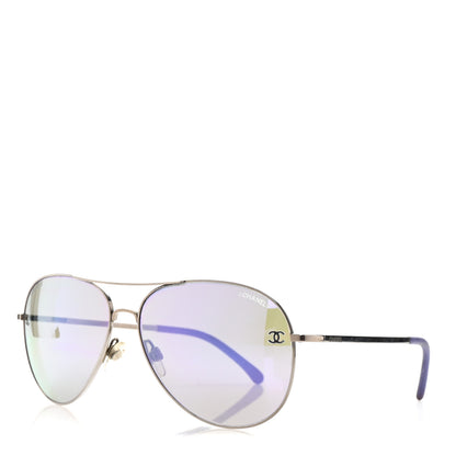 Chanel Metal Pilot Aviator CC Sunglasses 4189-T-Q Silver 1 of 8