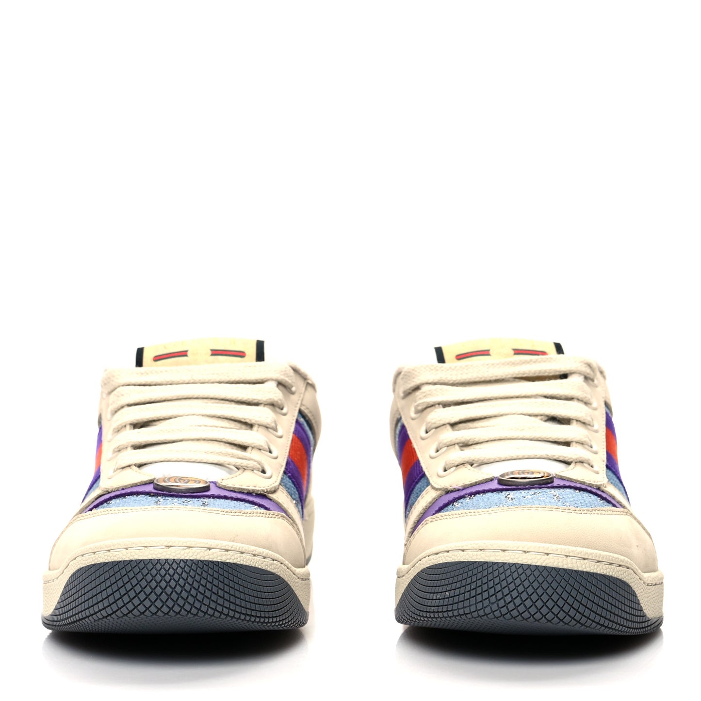 Calfskin Lame GG Monogram Web Womens Screener Sneakers 36 Blue Silver Dusty Milk Shine Purple