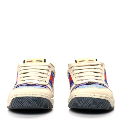 Gucci Calfskin Lame GG Monogram Web Womens Screener Sneakers 36 Blue Silver Dusty Milk Shine Purple 2 of 11