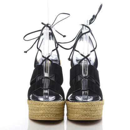 Saint Laurent Suede Espadrille Lace-Up Wedges 37 Black 2 of 8