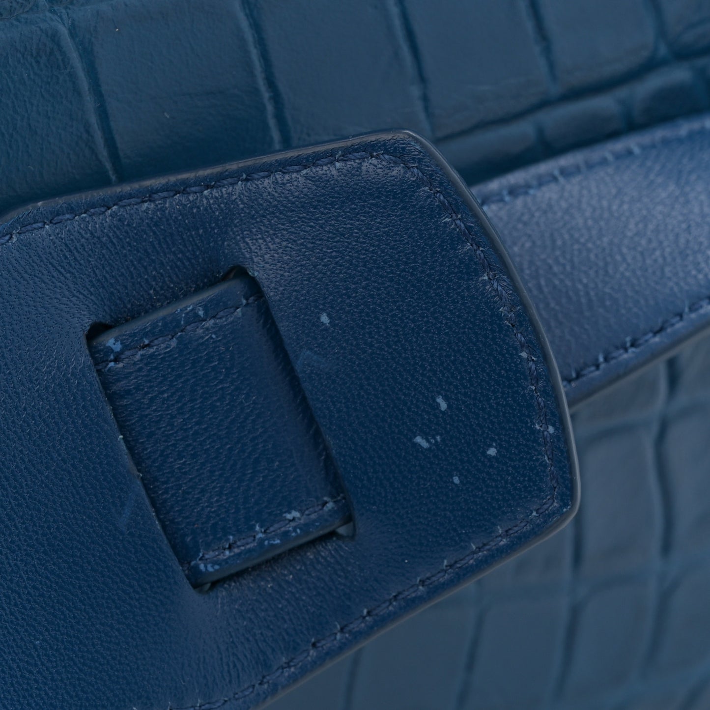 Calfskin Crocodile Embossed Classic Silver Hardware City Bleu Marine
