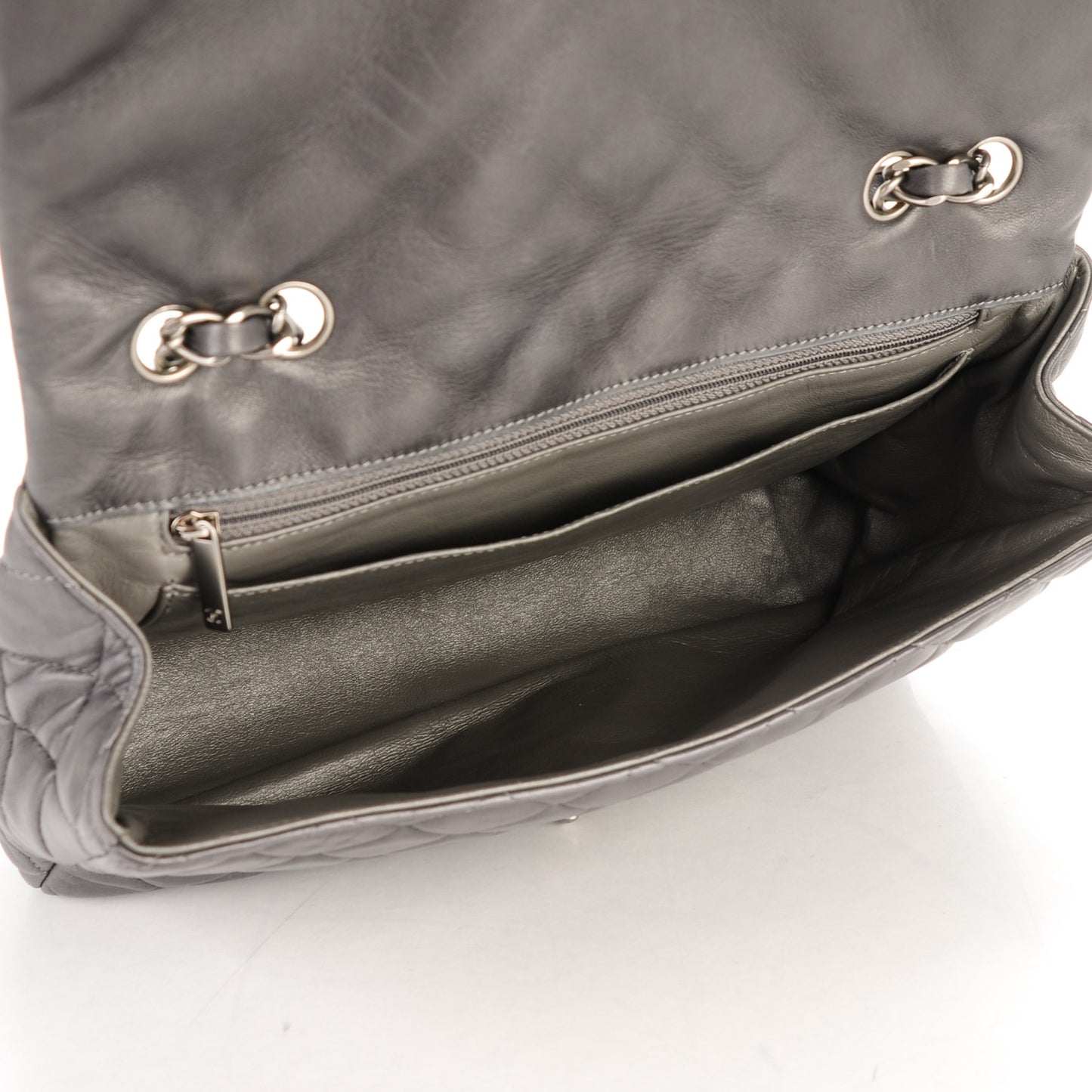 Lambskin Quilted Jumbo Single Flap Grey