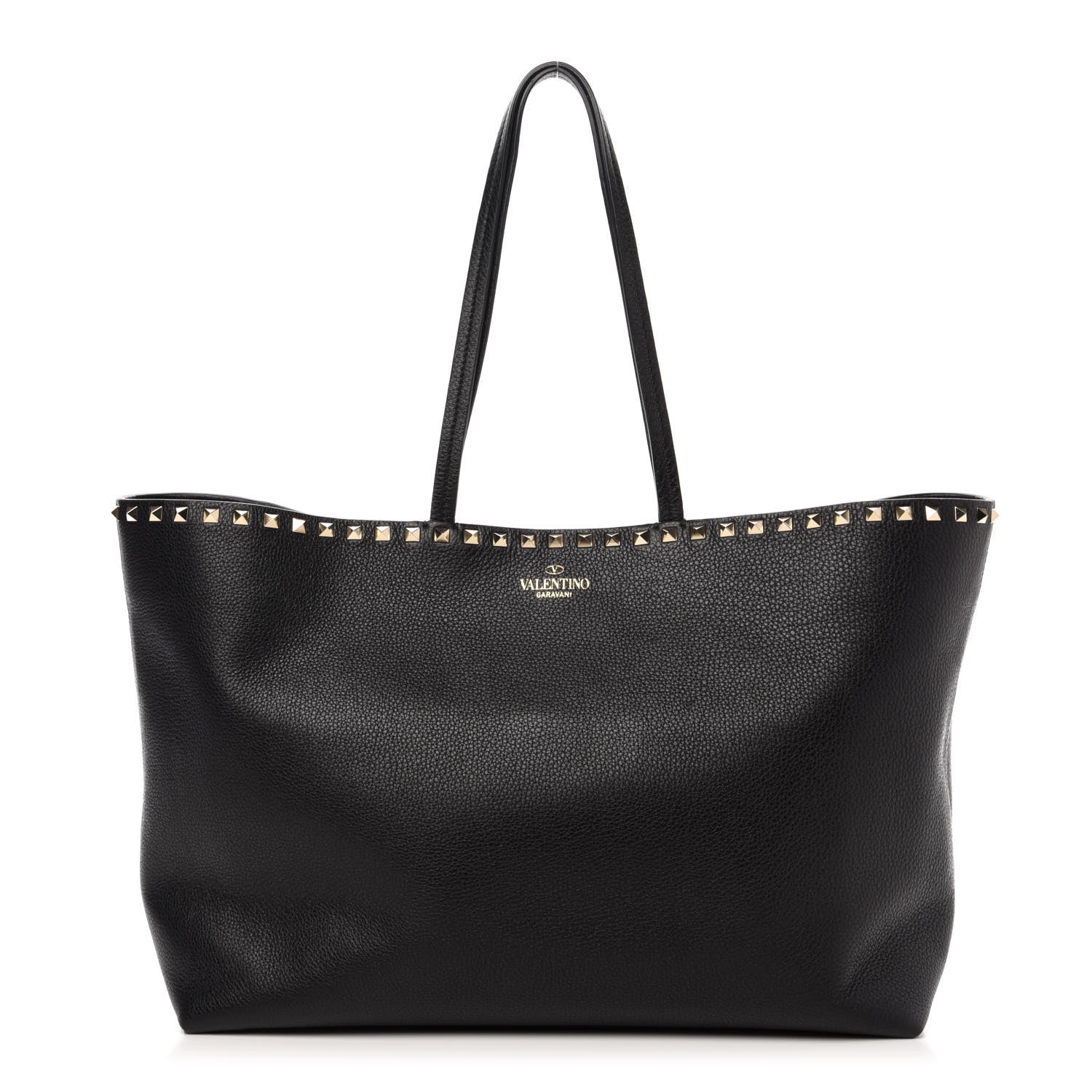 Valentino Garavani Grained Calfskin Rockstud Shoulder Tote Black 1 of 10
