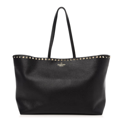 Valentino Garavani Grained Calfskin Rockstud Shoulder Tote Black 1 of 10
