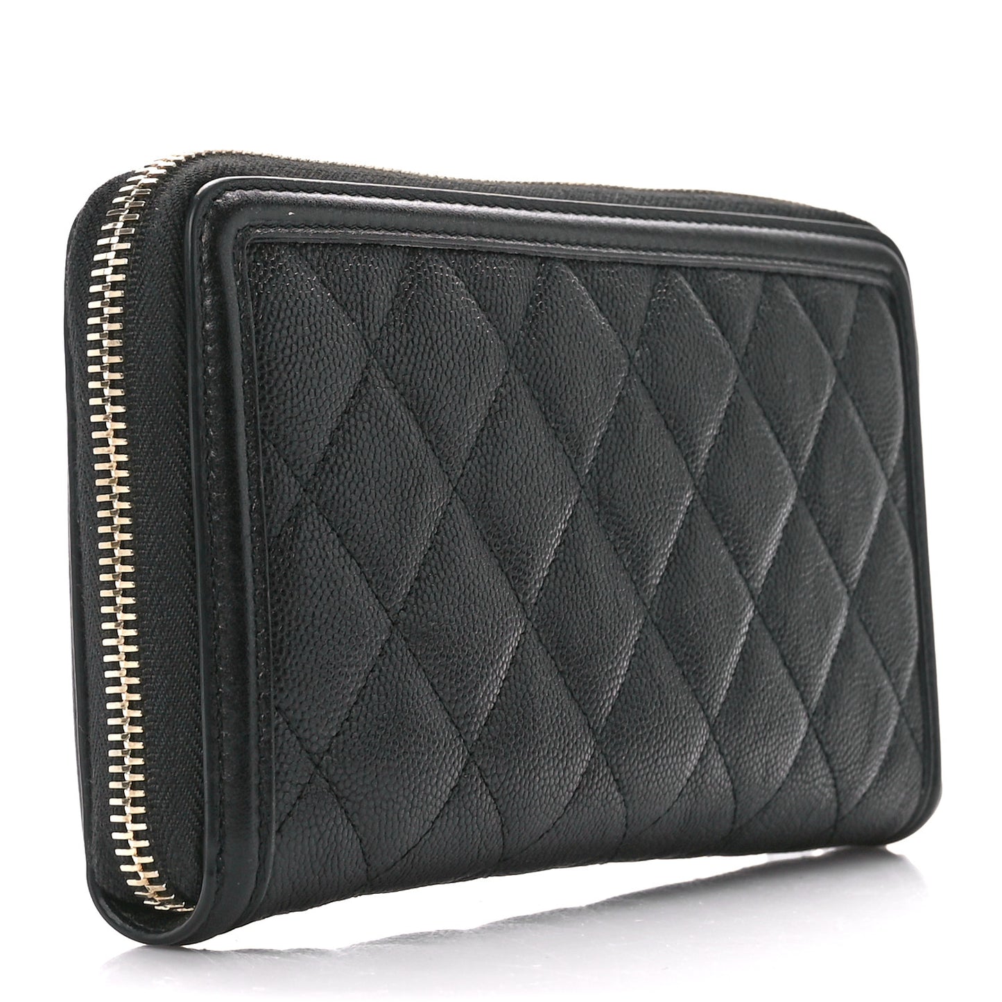 Caviar Quilted Filigree Zip Around Wallet Black