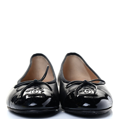 Chanel Lambskin Patent Cap Toe Ballerina Flats 38 Black 2 of 7