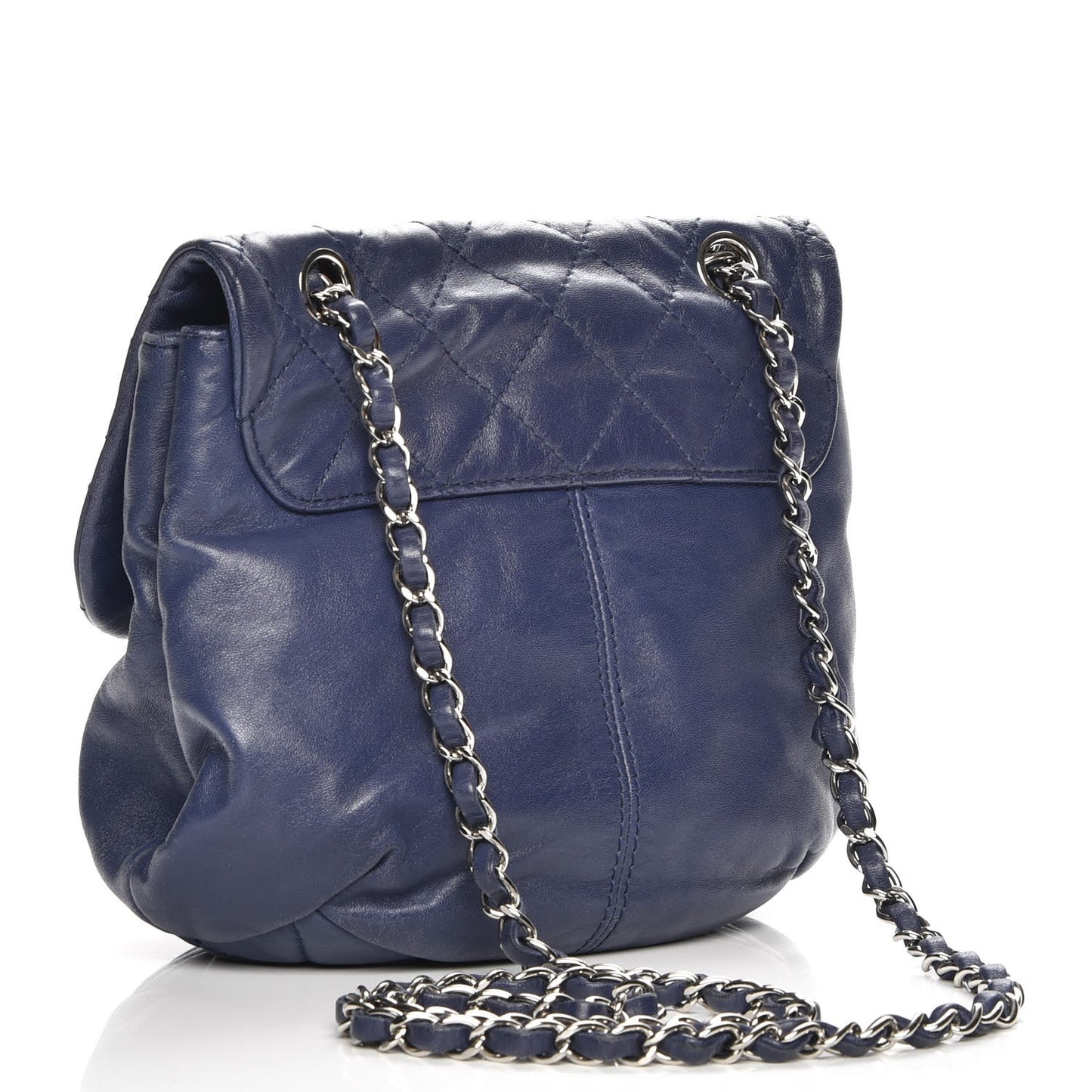 Shiny Lambskin Quilted Mini Trianon Messenger Flap Blue