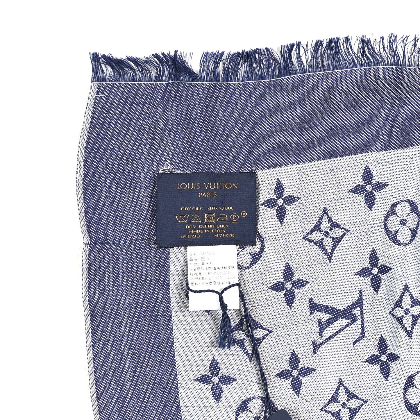 Silk Wool Monogram Denim Shawl Blue