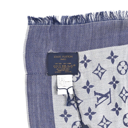 Louis Vuitton Silk Wool Monogram Denim Shawl Blue 6 of 6