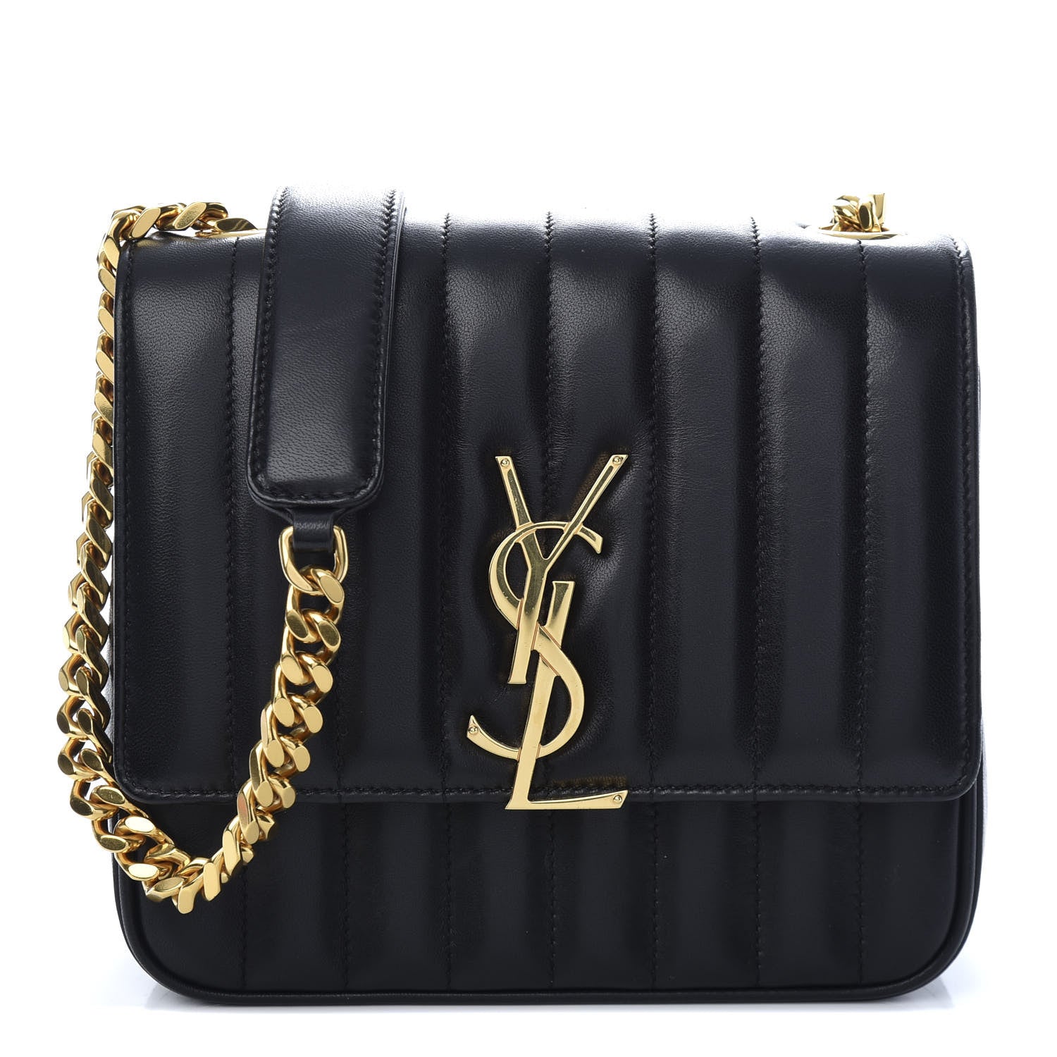Saint Laurent Lambskin Matelasse Monogram Medium Vicky Chain Bag Black 1 of 10