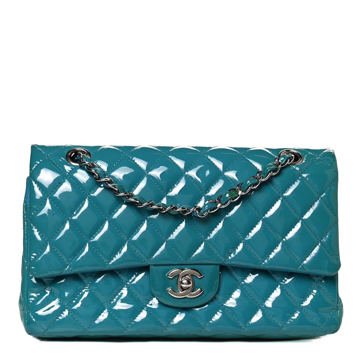 Chanel Patent Quilted Medium Double Flap Turquoise 1 of 12