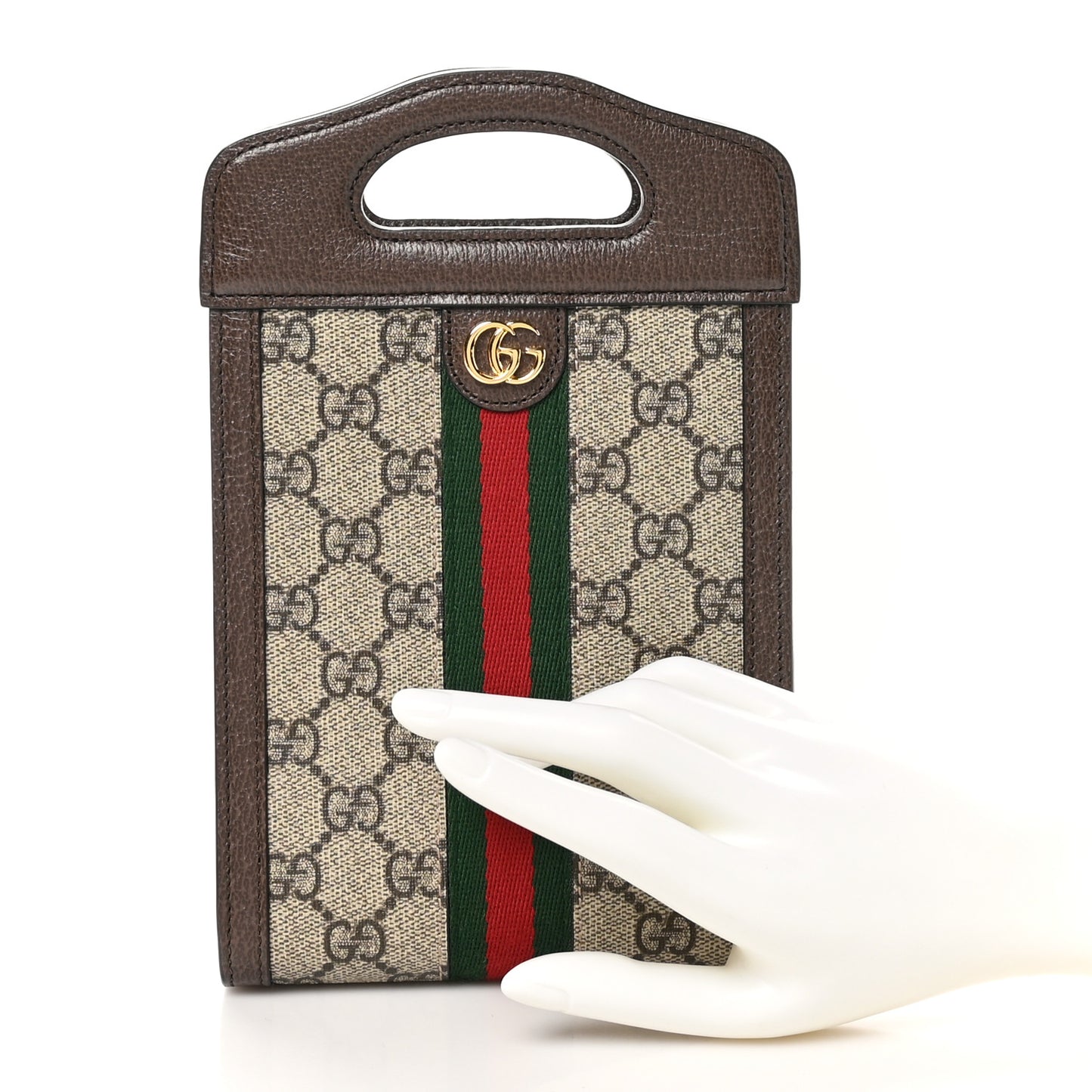 GG Supreme Monogram Textured Dollar Calfskin Web Mini Ophidia Top Slip Handle Crossbody Bag Beige Ebony New Acero