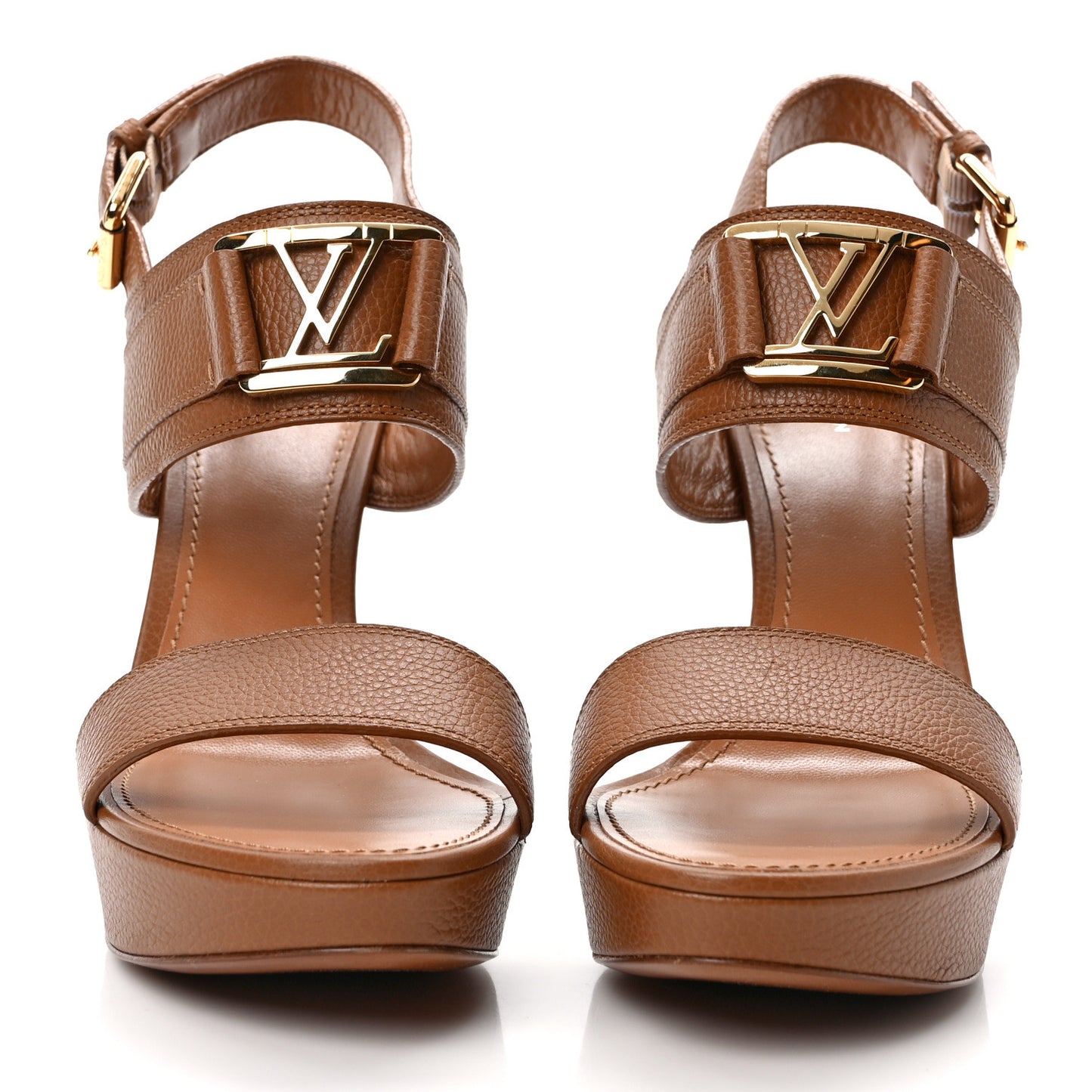 Grained Calfskin Horizon Platform Sandals 41 Cognac