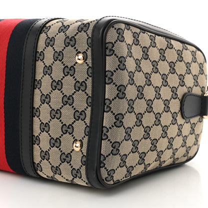 Gucci Monogram Selleria Calfskin Vintage Web Medium Boston Beige Blue 9 of 12