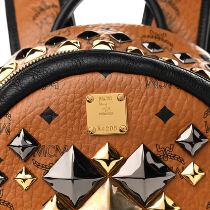 MCM Visetos Studded Colorblock Small Stark Brock Backpack Cognac Black 11 of 12