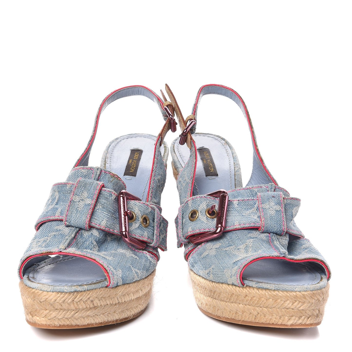 Denim Monogram Espadrille Wedge Sandals 40 Blue