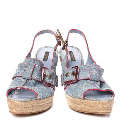Louis Vuitton Denim Monogram Espadrille Wedge Sandals 40 Blue 6 of 13
