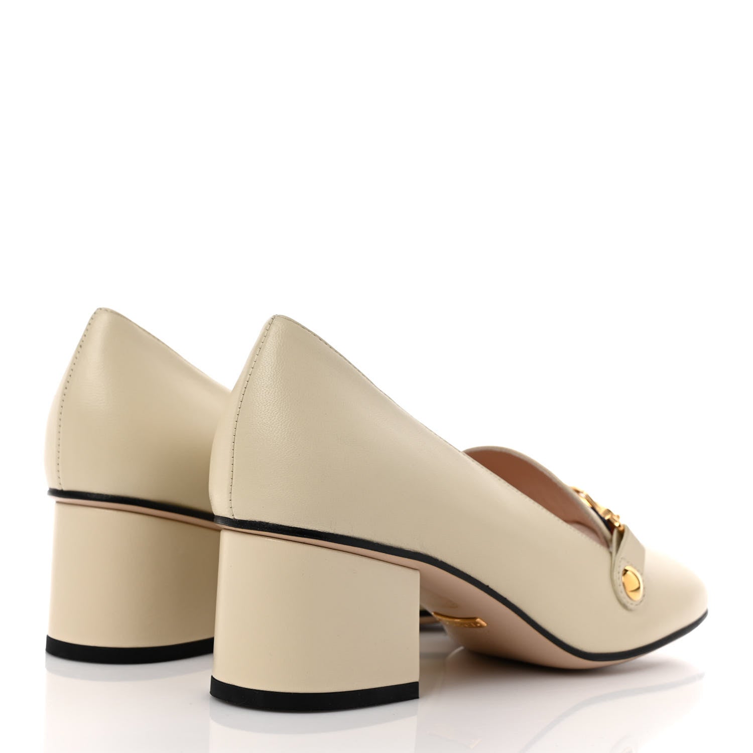 Gucci Malaga Kid Sylvie Web Chain Mid Heel Loafers 37 Vintage White 4 of 8