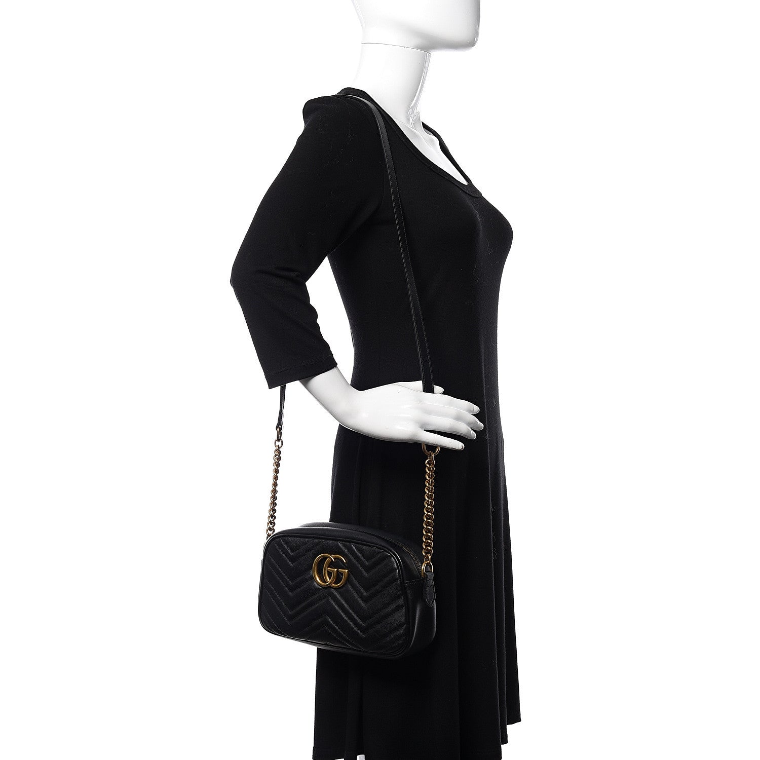 Gucci Calfskin Matelasse Small GG Marmont Chain Shoulder Bag Black 2 of 10