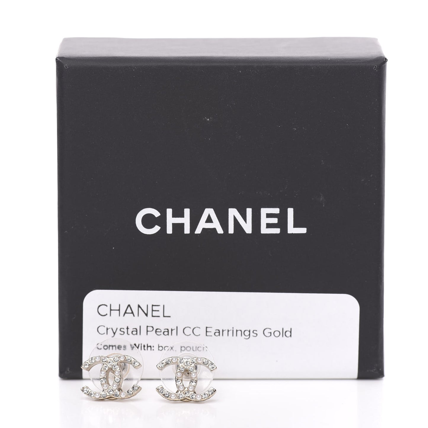 Crystal Pearl CC Earrings Gold