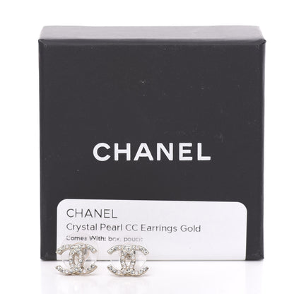 Chanel Crystal Pearl CC Earrings Gold 5 of 5