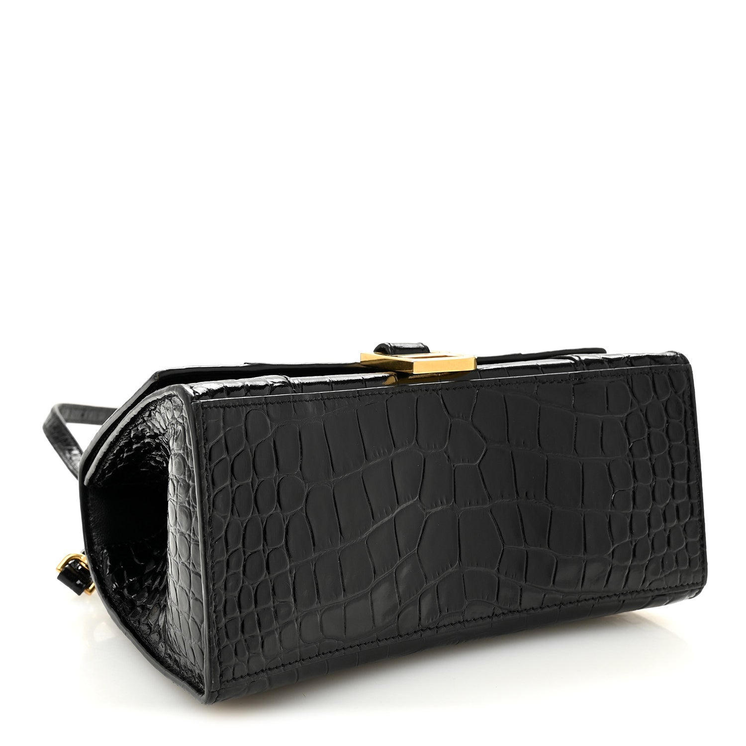 Balenciaga Shiny Calfskin Crocodile Embossed Small Hourglass Top Handle Bag Black 4 of 10