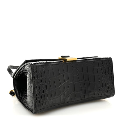 Balenciaga Shiny Calfskin Crocodile Embossed Small Hourglass Top Handle Bag Black 4 of 10