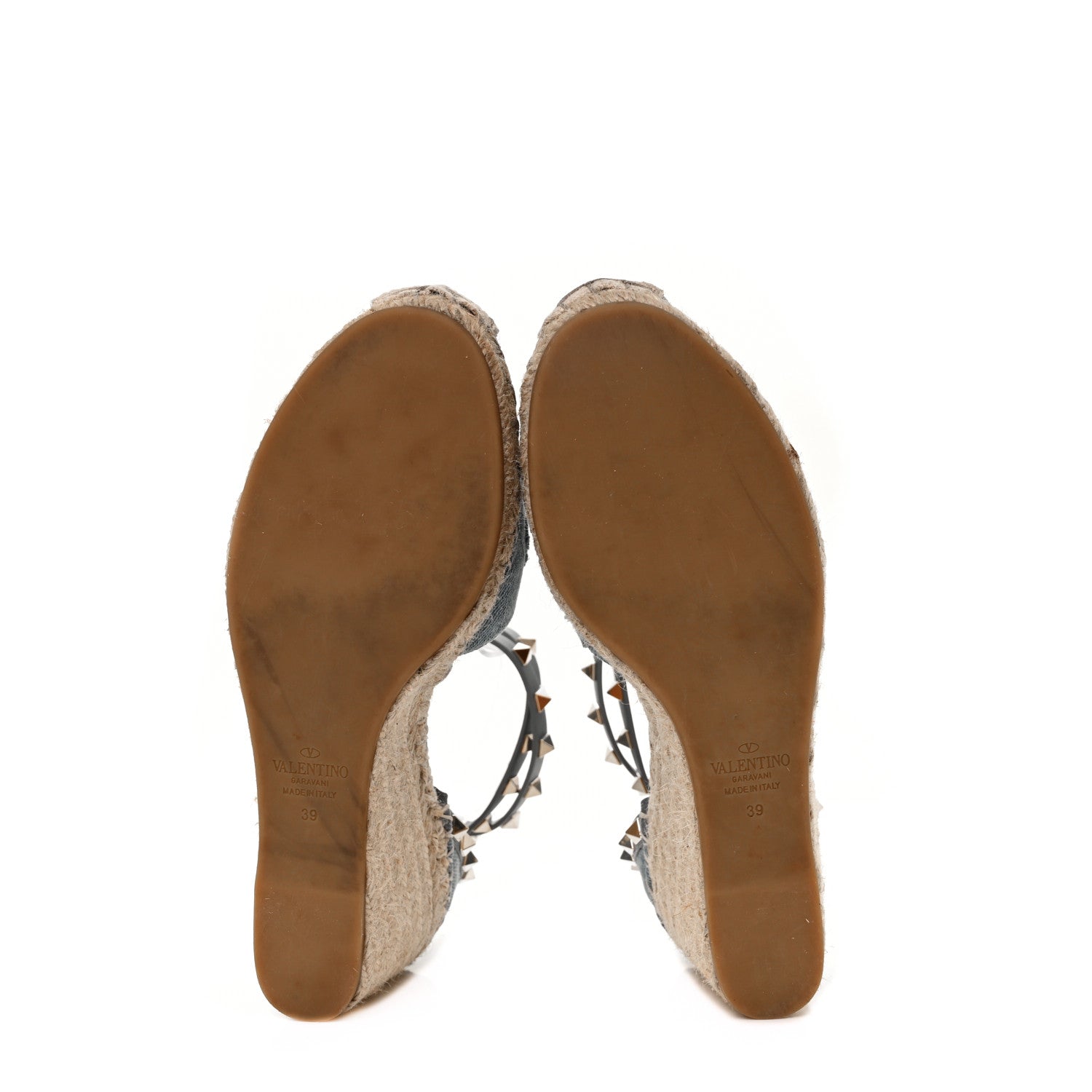 Valentino Garavani Denim Butterfly Embroidered Rockstud Ankle Wrap Espadrille 15/85mm Wedges 39 Light Denim 5 of 7
