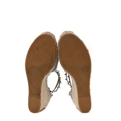 Valentino Garavani Denim Butterfly Embroidered Rockstud Ankle Wrap Espadrille 15/85mm Wedges 39 Light Denim 5 of 7