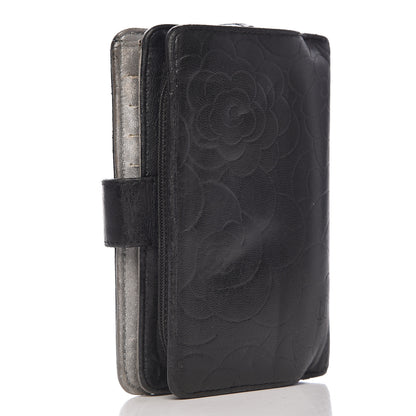 Chanel Lambskin Camellia Embossed Zipped Pocket Wallet Black 3 of 15
