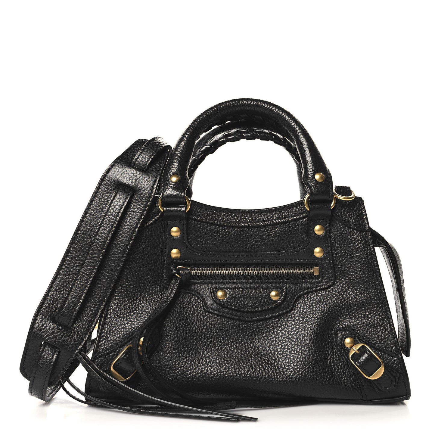 Grained Calfskin Neo Classic Gold Hardware Nano City Crossbody Black