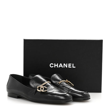 Chanel Crinkled Calfskin Chain CC Mocassin Loafers 40 Black 11 of 11