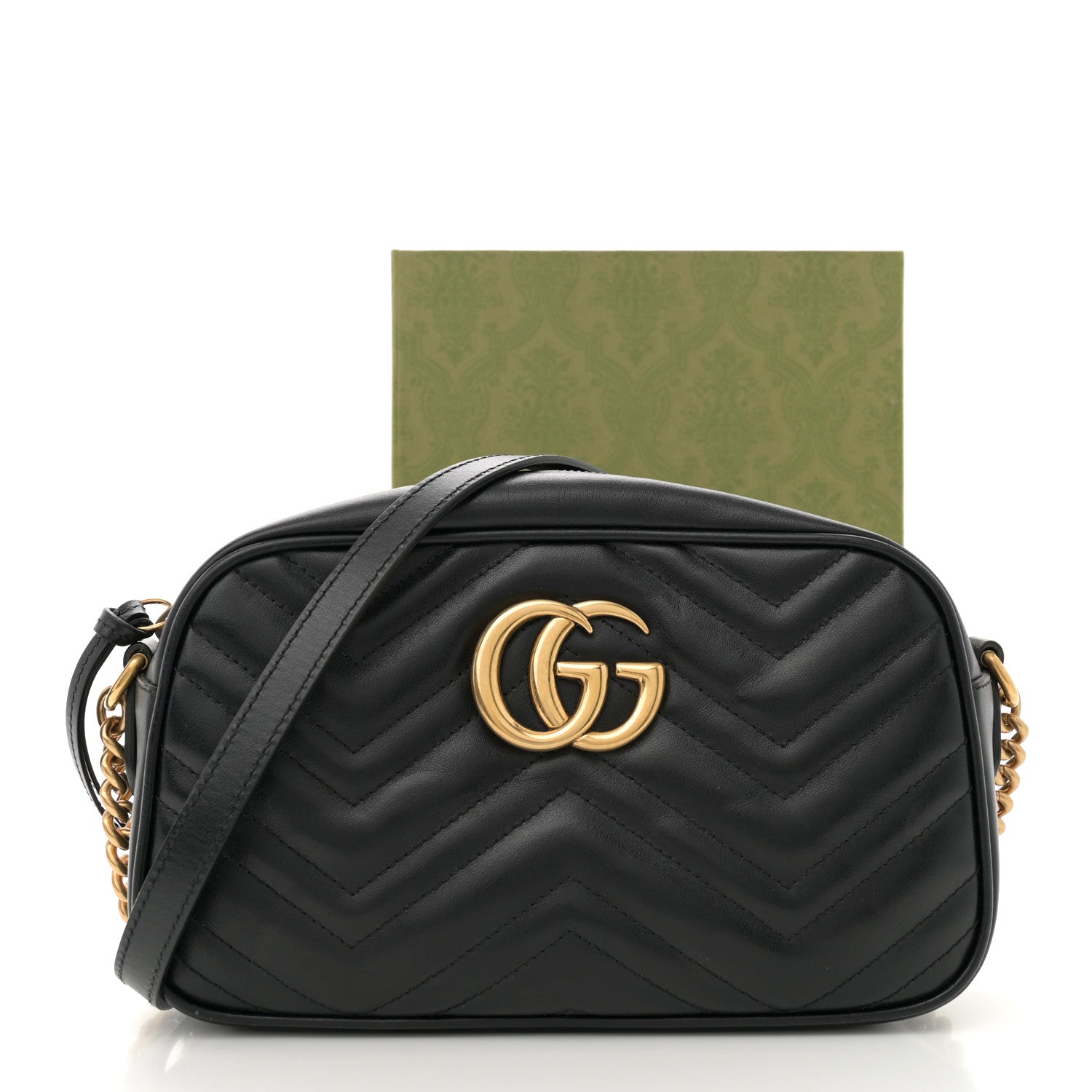 Gucci Calfskin Matelasse Small GG Marmont Chain Shoulder Bag Black 12 of 12