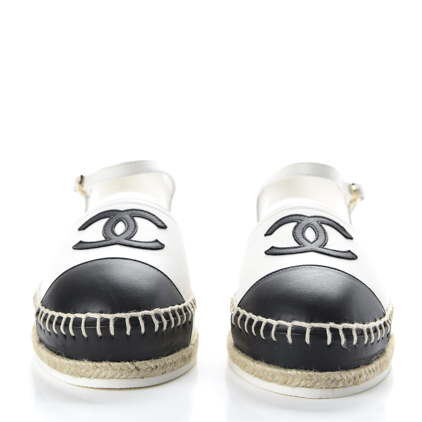 Lambskin Cap Toe CC Espadrille Sandals 35 Black White