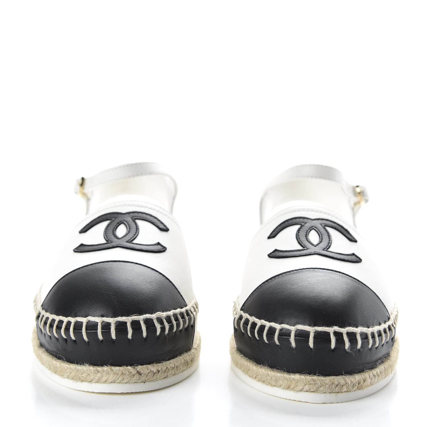 Chanel Lambskin Cap Toe CC Espadrille Sandals 35 Black White 2 of 10