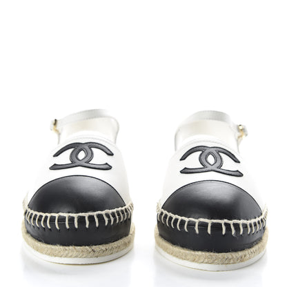 Chanel Lambskin Cap Toe CC Espadrille Sandals 35 Black White 2 of 10