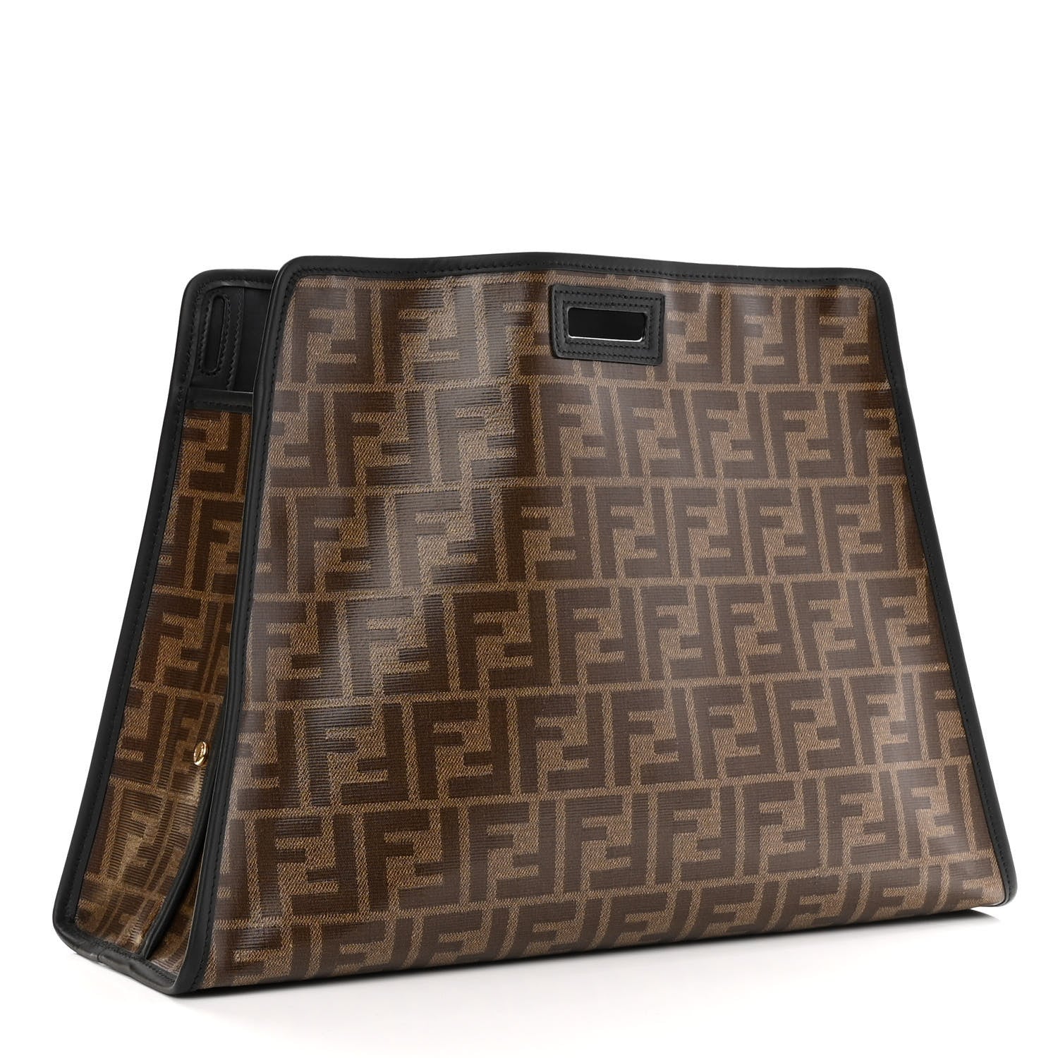 Fendi Glazed Fabric Vitello Century FF 1974 Stamp Patch Mini Peekaboo Defender Cover Mogano Panna Black 3 of 10