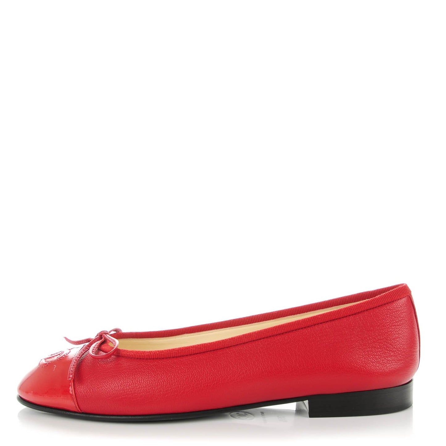 Goatskin Patent Cap Toe CC Ballerina Flats 35.5 Red