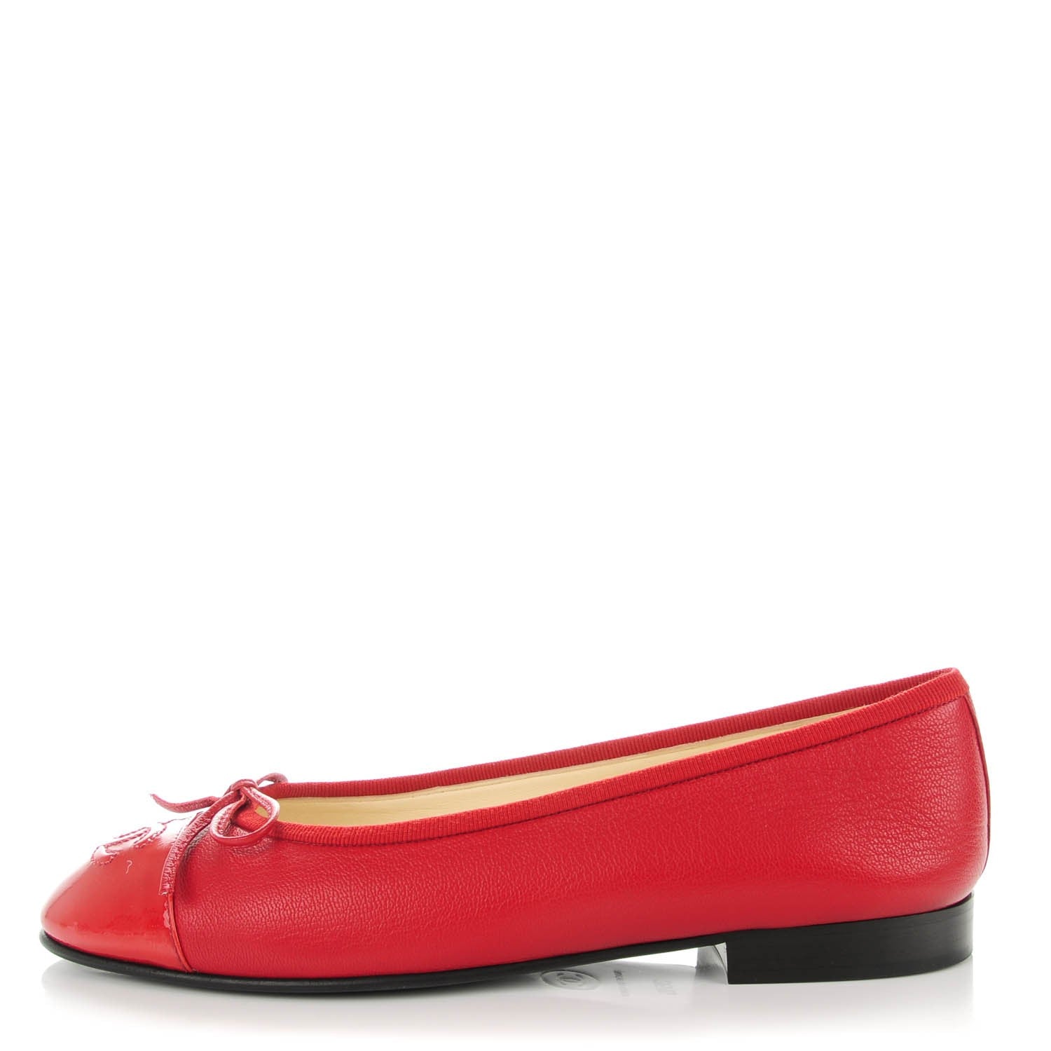Chanel Goatskin Patent Cap Toe CC Ballerina Flats 35.5 Red 1 of 8