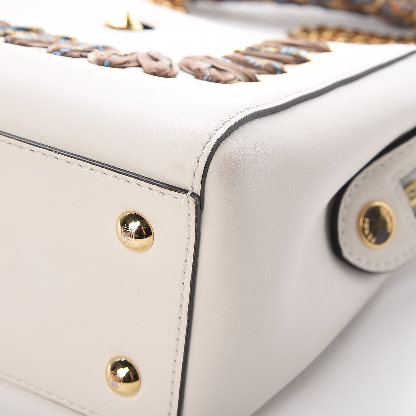 Vitello Baltico Ribbon Lace Up Floral Small DotCom Click Chain Satchel White Multicolor
