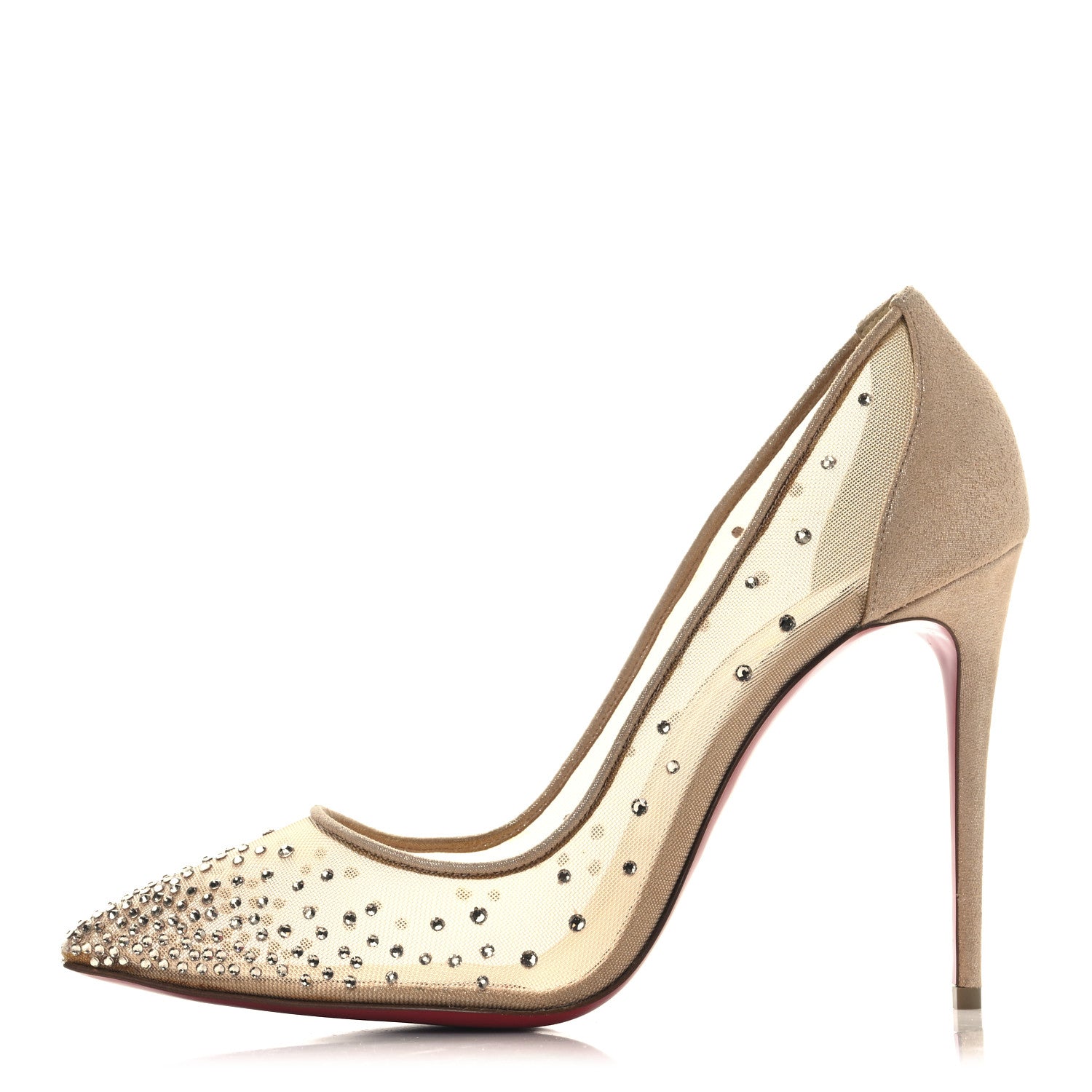 Christian Louboutin Suede Lame Crystal Strass Follies 100 Pumps  39.5 Light Silk 1 of 8