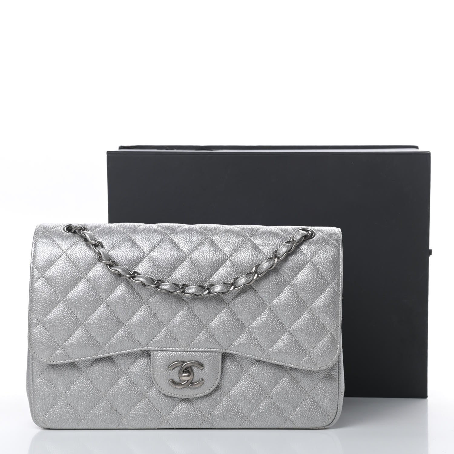 Chanel Metallic Caviar Quilted Jumbo Double Flap Silver 13 of 13