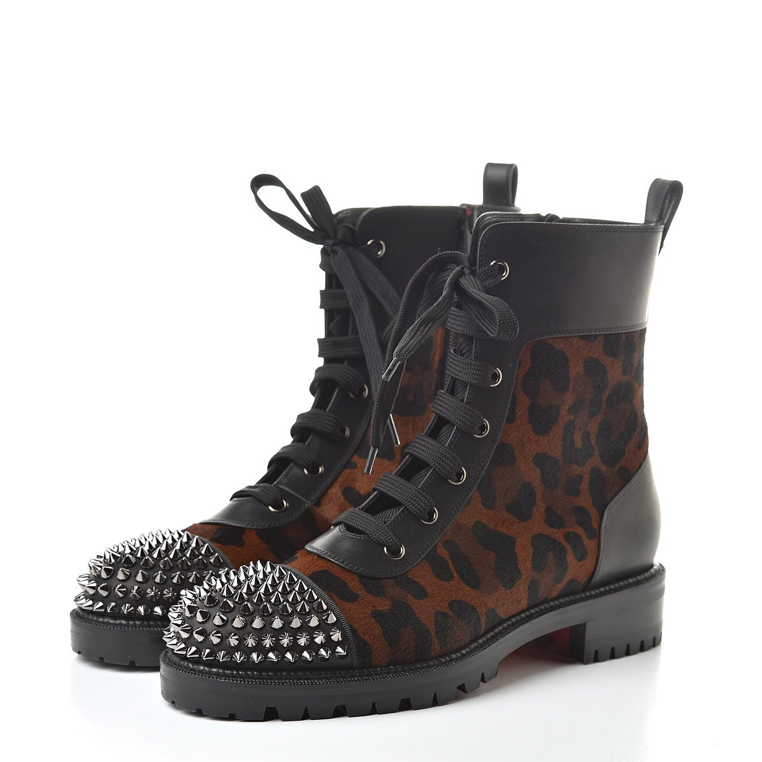 Christian Louboutin Calfskin Pony Fox Spikes TS Croc Flat Boots 38 Black Roux 3 of 8
