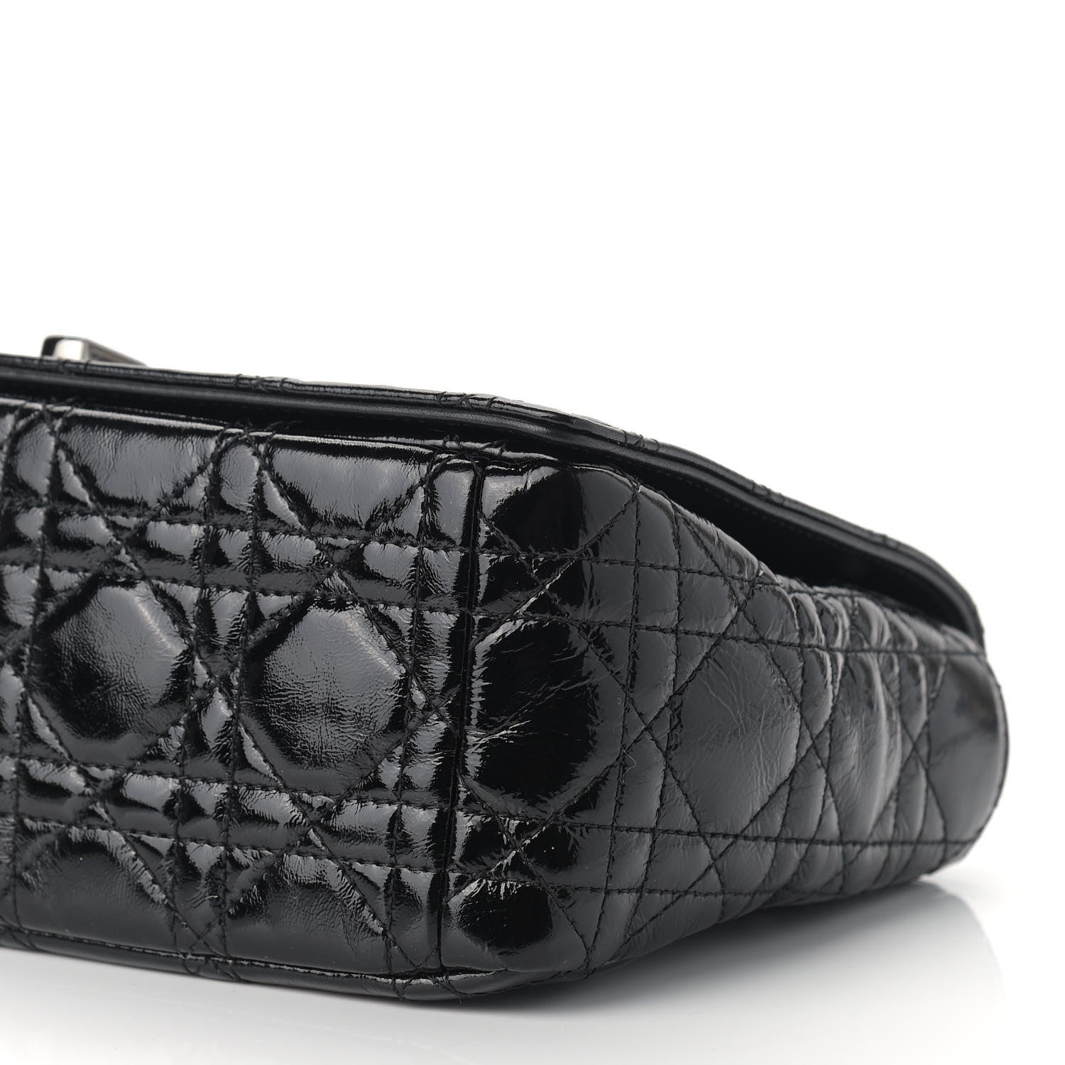Christian Dior Crinkled Patent Lambskin Cannage Medium Caro Bag Black 9 of 9