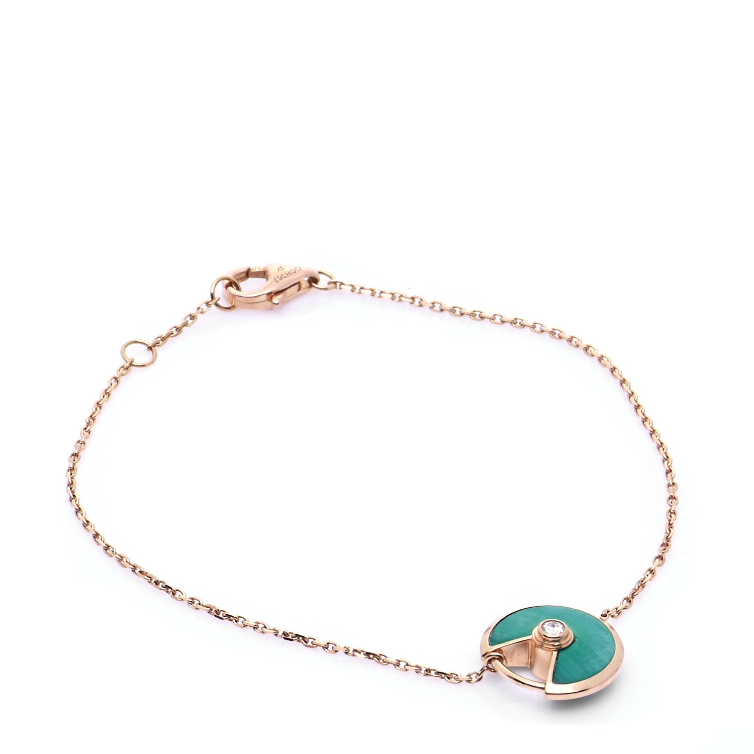 Cartier 18K Pink Gold Diamond Malachite Amulette de Cartier Bracelet 1 of 9